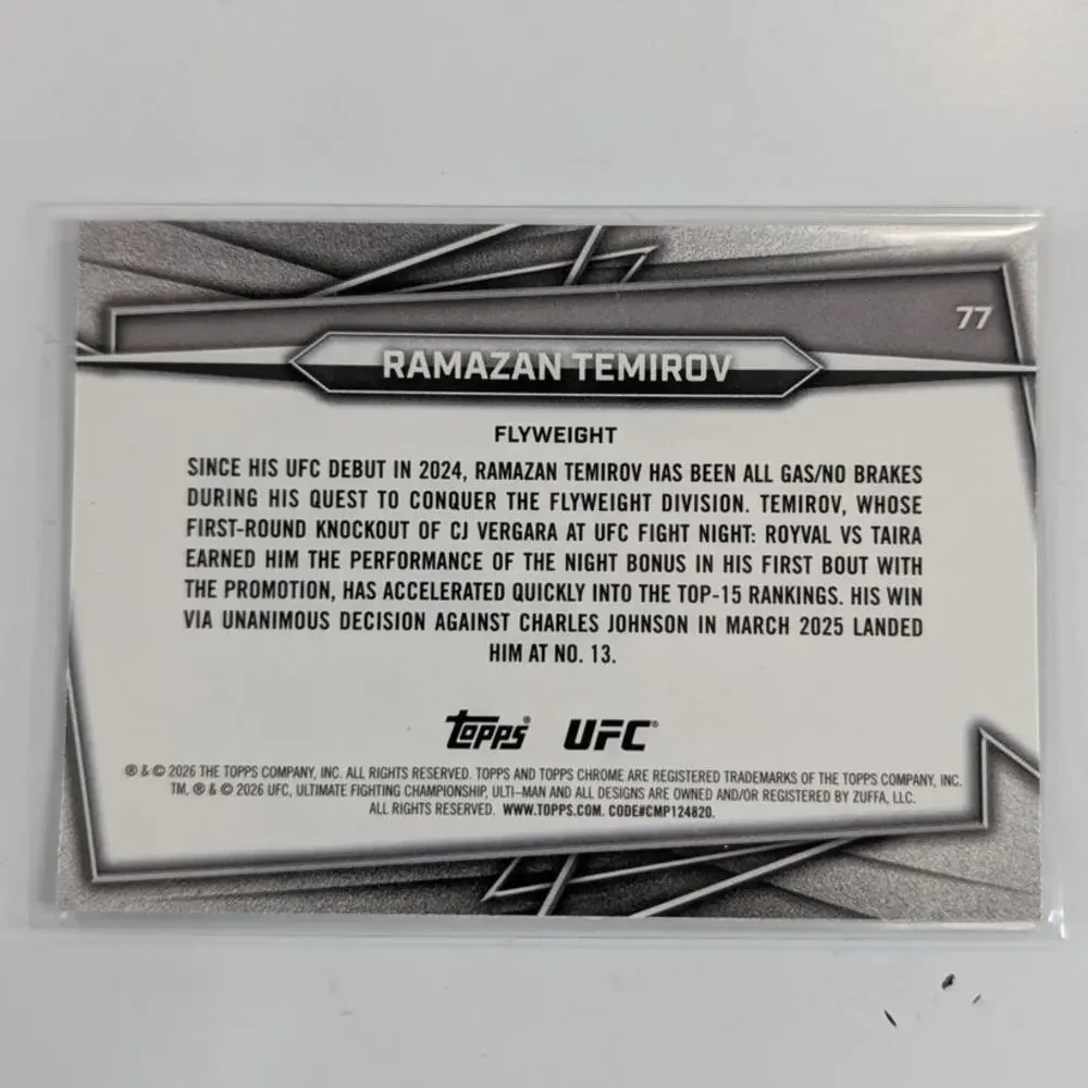 2026 Topps Chrome UFC Ramazan Temirov #77 RC Sonar Refractor Hobby Exclusive - Picture 2 of 2